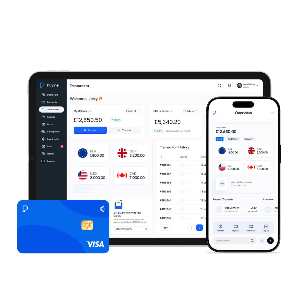 Multi-currency account dashboard